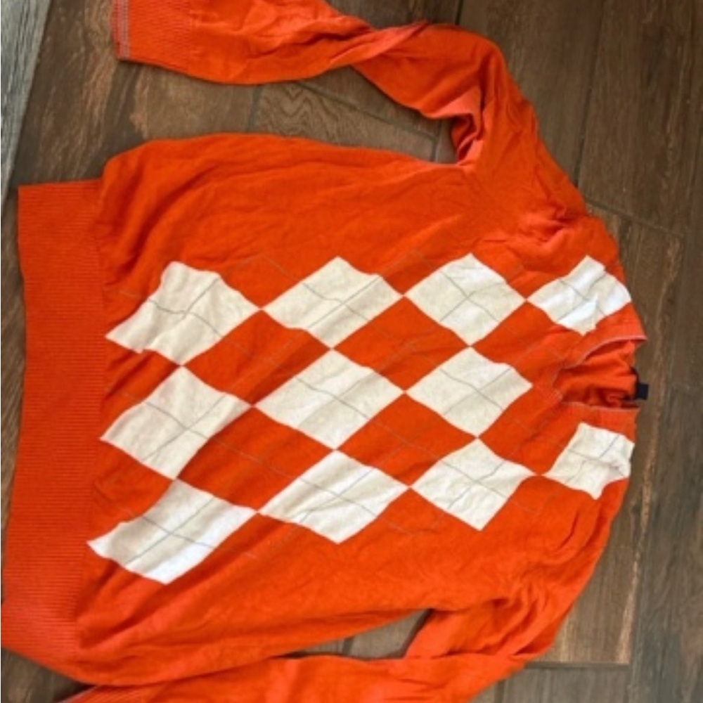 Banana Republic Orange Sweater with White Argyle Detail - Picture 1 of 3